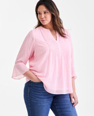 【BOK PLACE】pleats side pintuck balloon wide fit PT XL size Pintuck Blouse In Plus Size - Marquette Pink | NYDJ