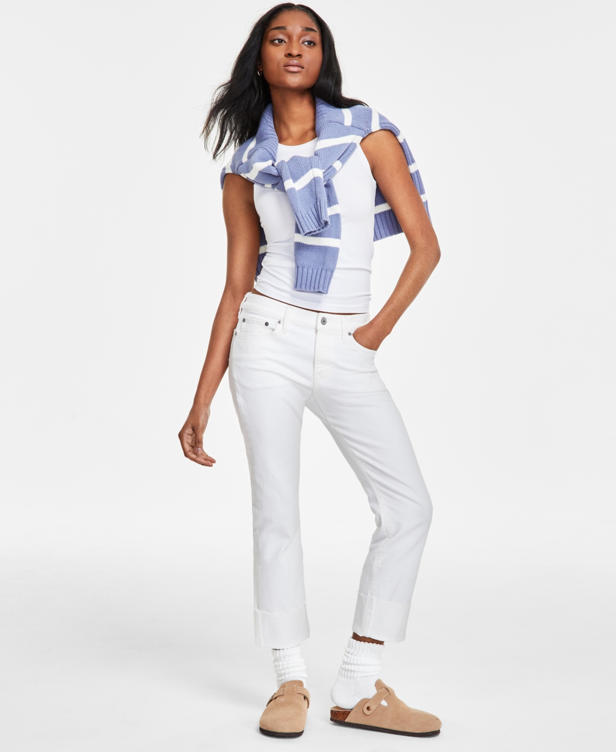 Mid-Rise Sweet Crop Cuffed Jeans - Bright White