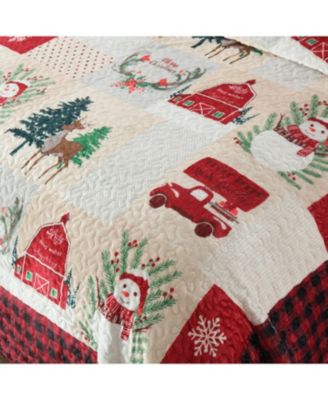 3 Pc Velvet Quilted Oversized Christmas Quilt Set King
