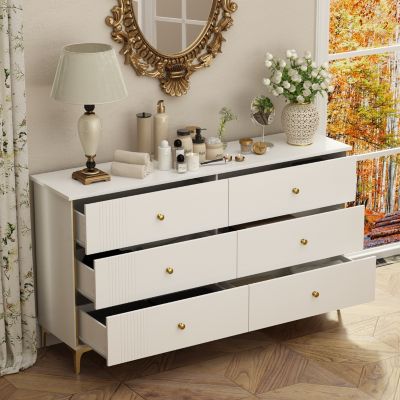 White Wooden Storage Cabinet Bedside Chest with 6-Drawer