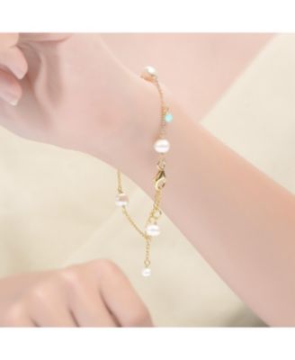 14K Gold Plated Dainty Pearl Charm Bracelet