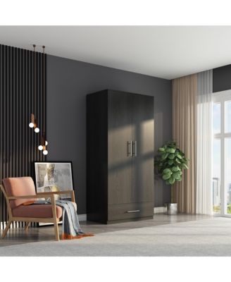 White 2-Door Wardrobe Armoire with 1-Drawers and Hanging Rod