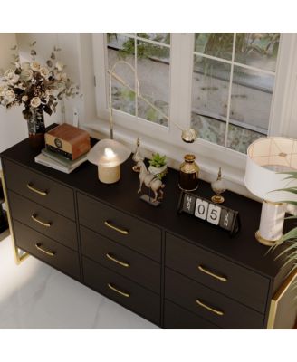   9-Drawer   Particle Board, MDF   Golden Accents, Water-Resistant Surface, Anti-Deformation Wooden Dresser
