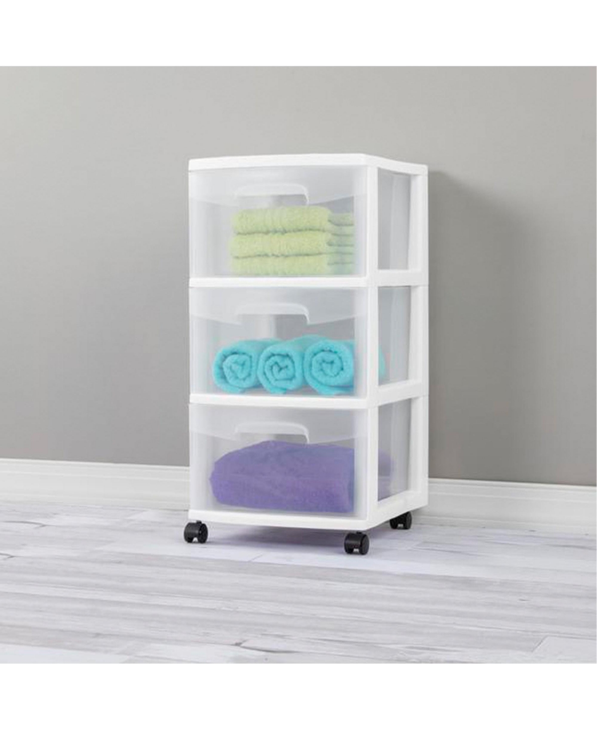 Sterilite 3 Drawer Storage Cart, Plastic Rolling Organizer with Wheels, 2 Pack