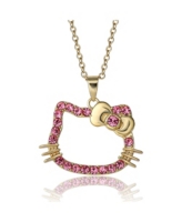 Hello Kitty Sanrio Outline Pink Crystal Pendant - Gold tone, pink