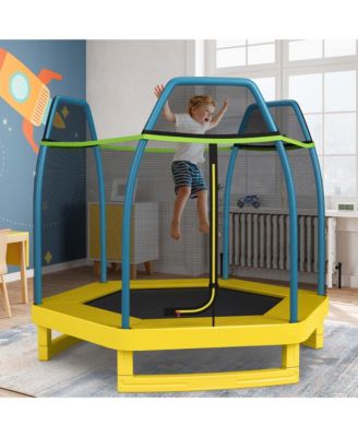 7FT Kids Trampoline W/Safety Enclosure Net Spring Pad