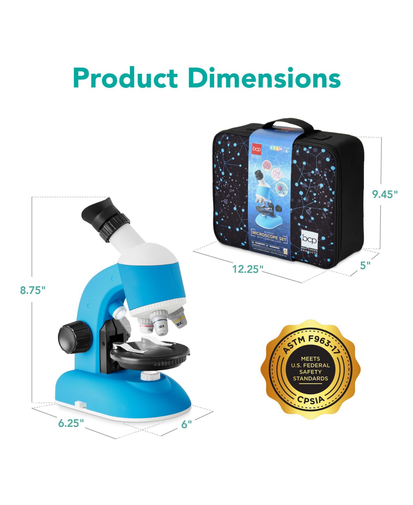 Детские игрушки Best Choice Products Kids Microscope Stem Set 1200x Zoom, 30-Piece Science Kit, Ages 6+, цвет: Синий — фото 7