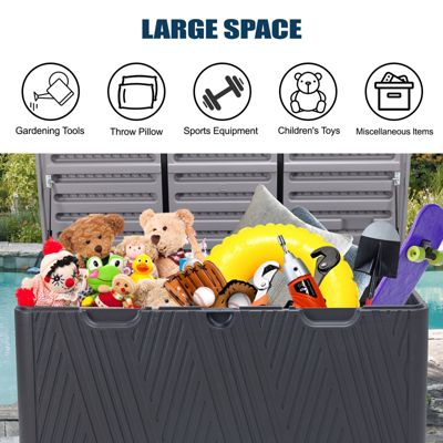 85 Gallon Deck Box, Lockable Storage UV Resistant Container with Hydraulic Rods for Patio Furniture Outdoor Cushions, Garden Tools and Sports Equipments, Brown