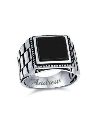 Natural Stone Square Signet Ring Band Style Heavy Oxidized .925 Sterling Silver