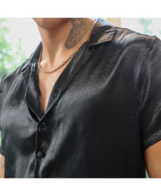 Men's Midnight Black Solid Satin Shirt