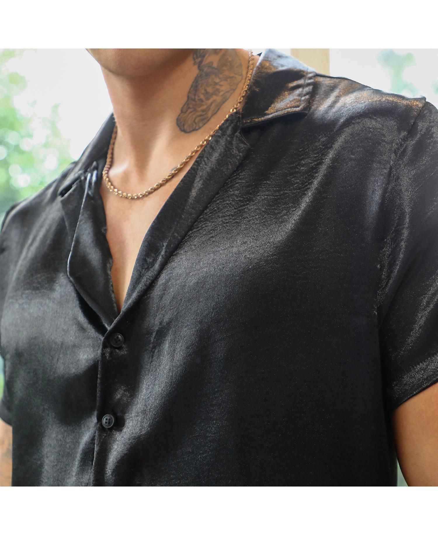 Men's Midnight Black Solid Satin Shirt