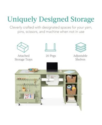 Large Portable Multipurpose Folding Sewing Table w/ Magnetic Doors, Craft Storage