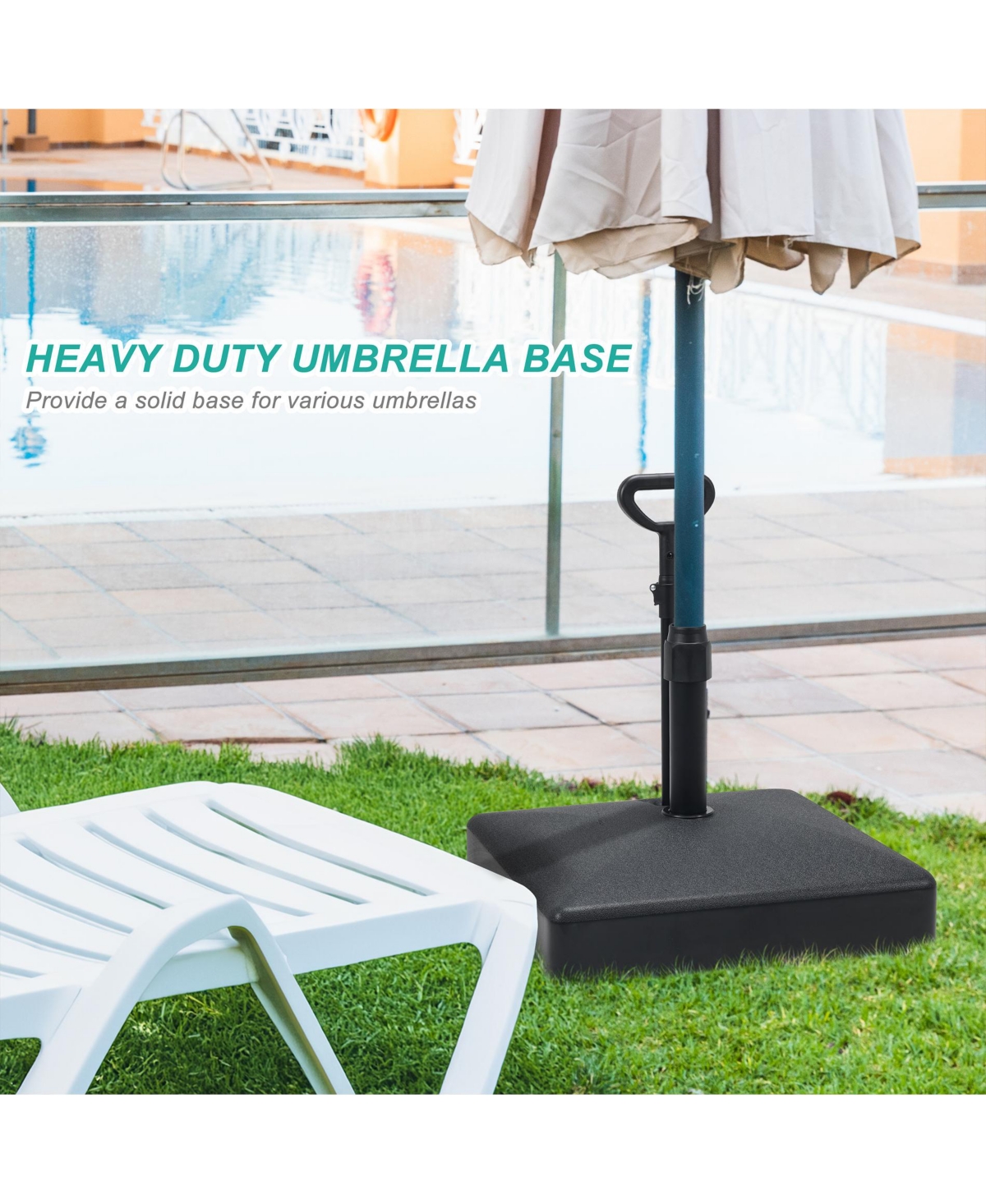 Aoodor Patio Umbrella Base Heavy Duty with Wheels and Pull Rod, Fillable Umbrella Base, Mobile Market Stand for Deck, Poolside, Lawn - Black