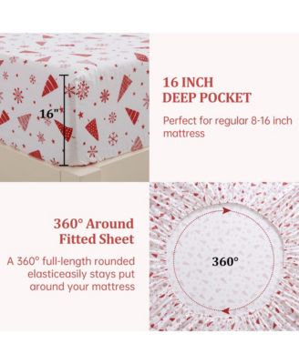 Christmas Cotton Flannel 4-Pc. Bed Sheet Set, King
