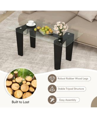 Rectangle Coffee Table Modern Tempered Glass Top Accent Table Black