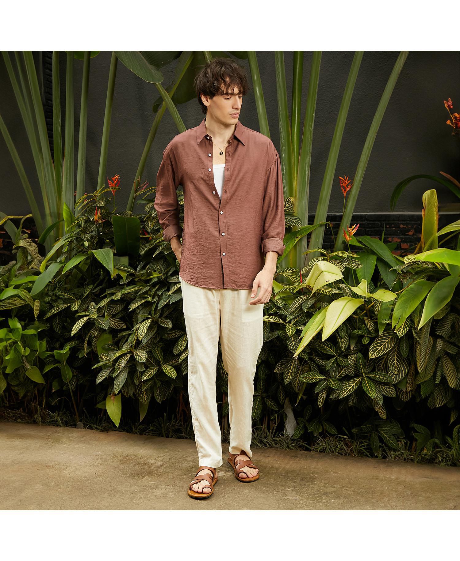 Men's Mocha Brown Breezy Wrinked Shirt