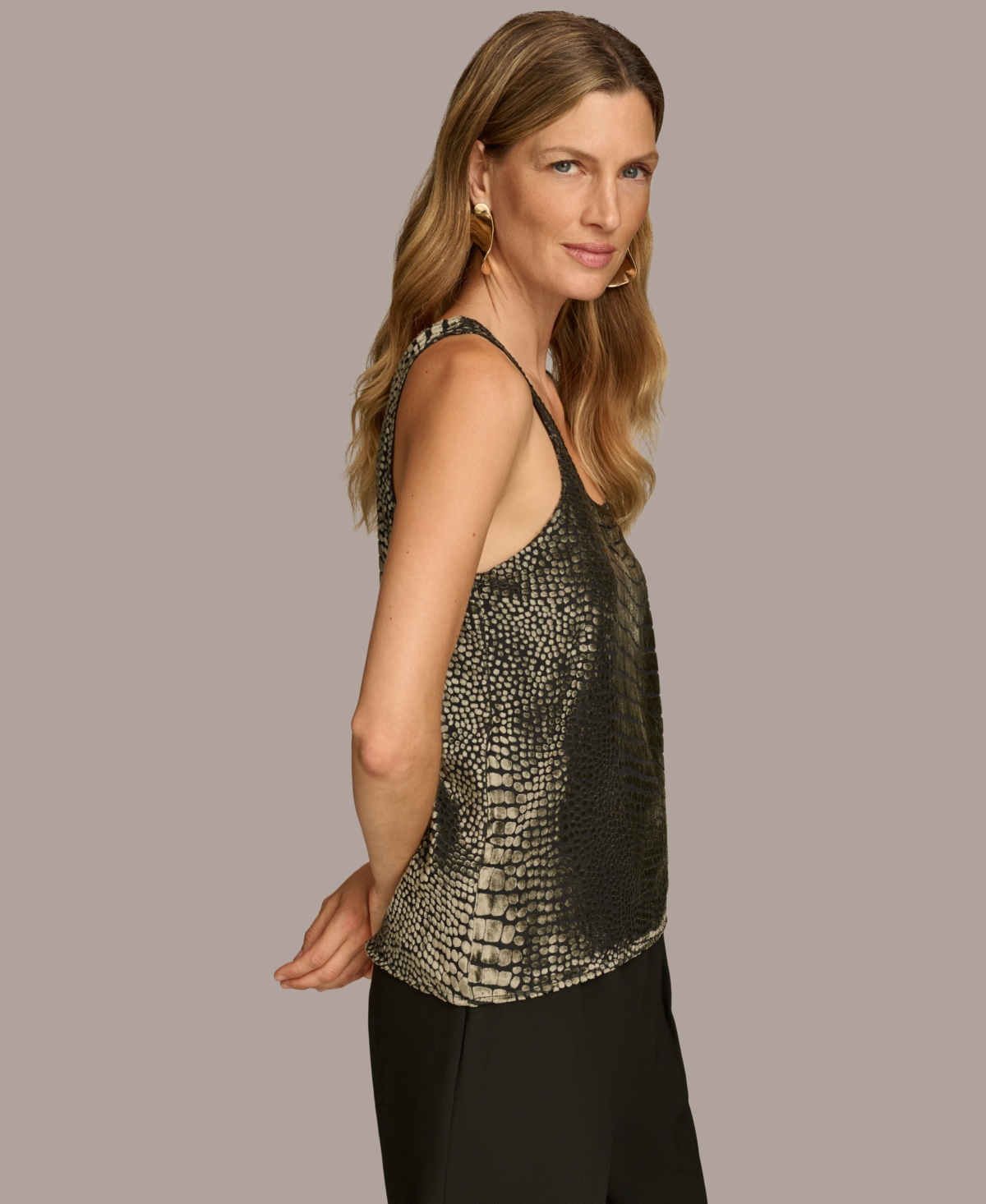 Donna Karan New York Women's Croc-Embossed Velvet Tank Top -blac