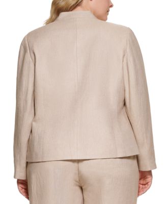 Plus Size 100% Linen Open-Front Blazer