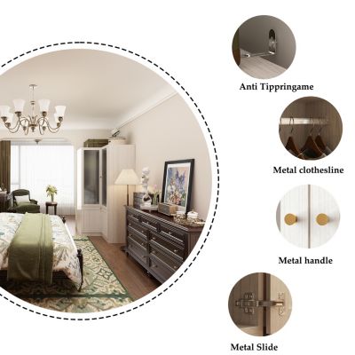 Corner Wardrobe Closet with 2 Glass Doors, Armoire with Hanging Rod