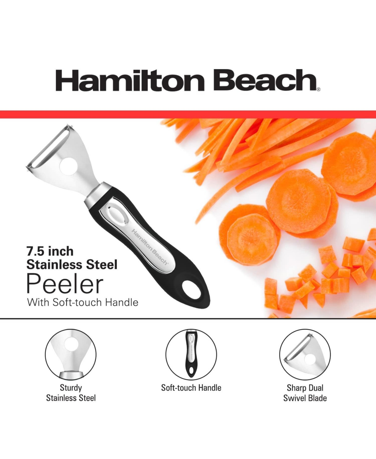 Hamilton Beach Y Shape Peeler Stainless Steel Soft Touch Handle, Vegetable Y shape Peeler Ergonomic Non-Slip Handle & Sharp Blade, Apple Peelers