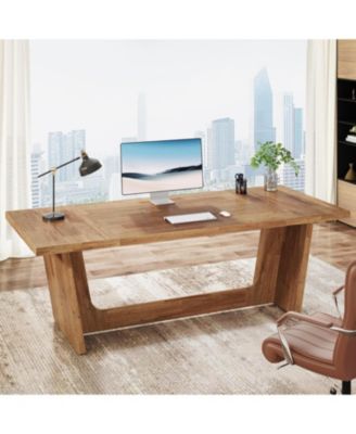 70.87-Inch Executive Computer Desk: Large Home Office Desk with Solid Wooden Pedestal, Industrial Wood Study Writing Table
