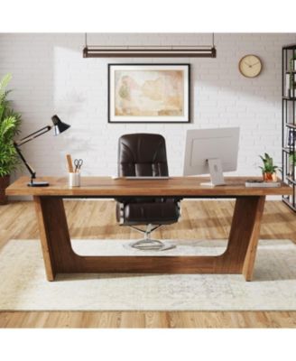 70.87-Inch Executive Computer Desk: Large Home Office Desk with Solid Wooden Pedestal, Industrial Wood Study Writing Table