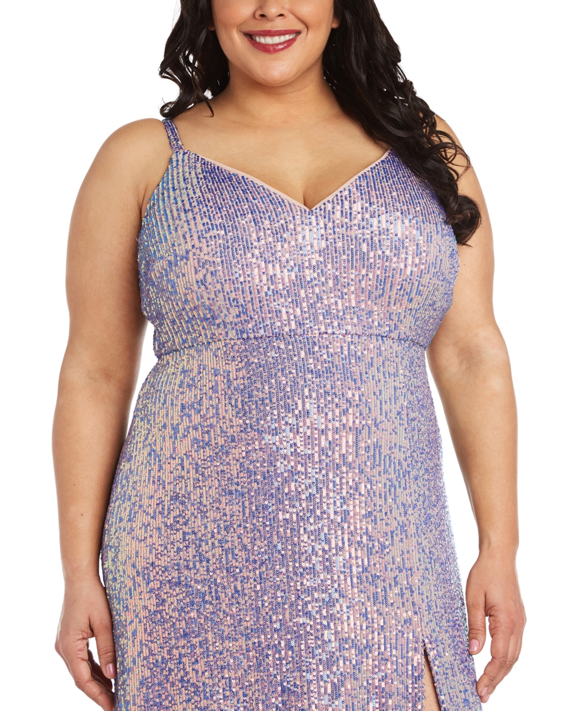 Morgan & Company Plus Size Sequinned High-Slit Dress -lilac