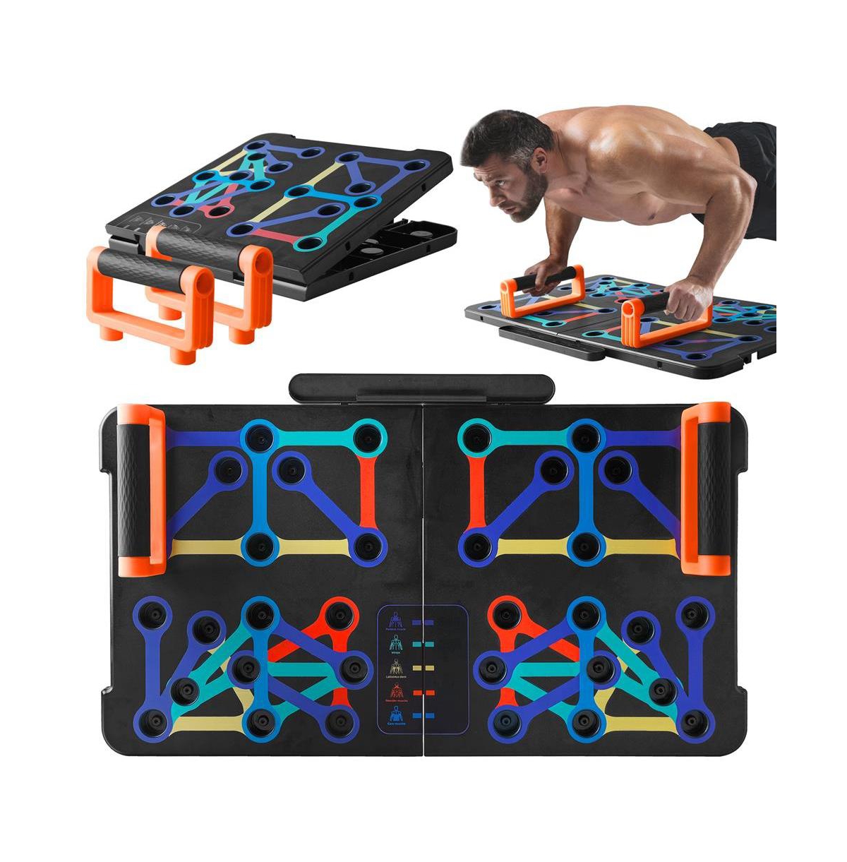 Portable Push Up Board Home Workout Equipment Set With Resistance Bands - Black