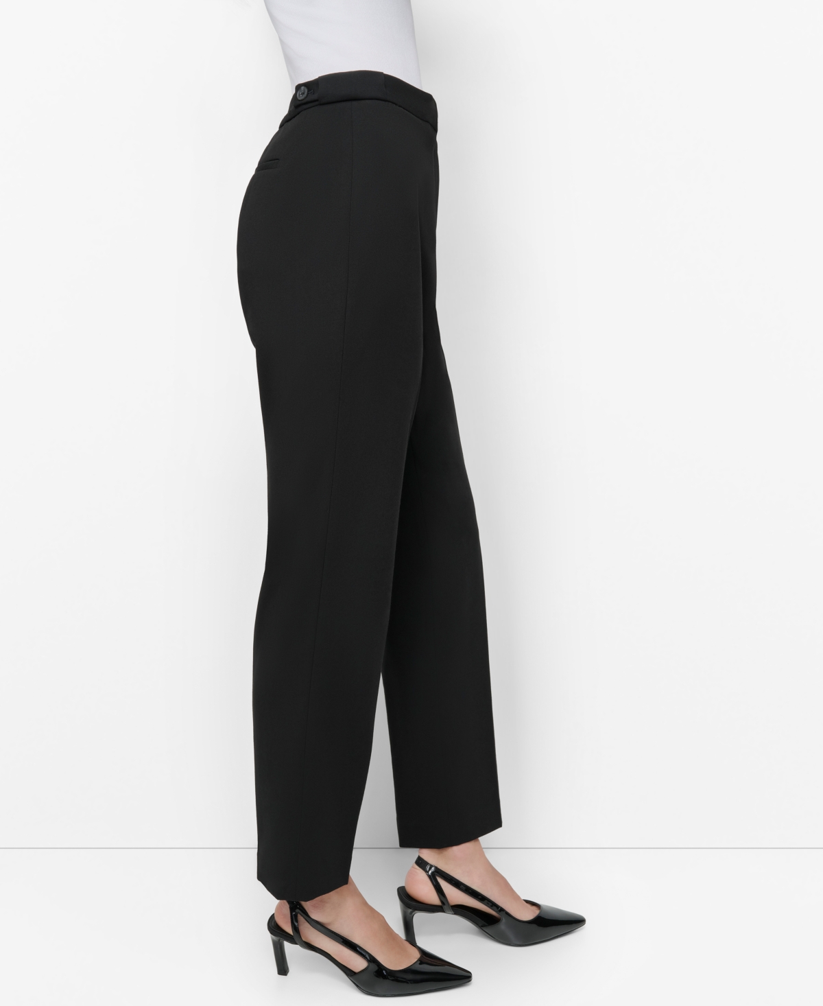 Dkny Womens Solid Polyester Ankle Pants In Black