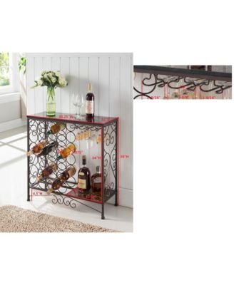 Freestanding Wine Rack Table with 24-Bottle Storage and Glass Holder Bar Cabinet