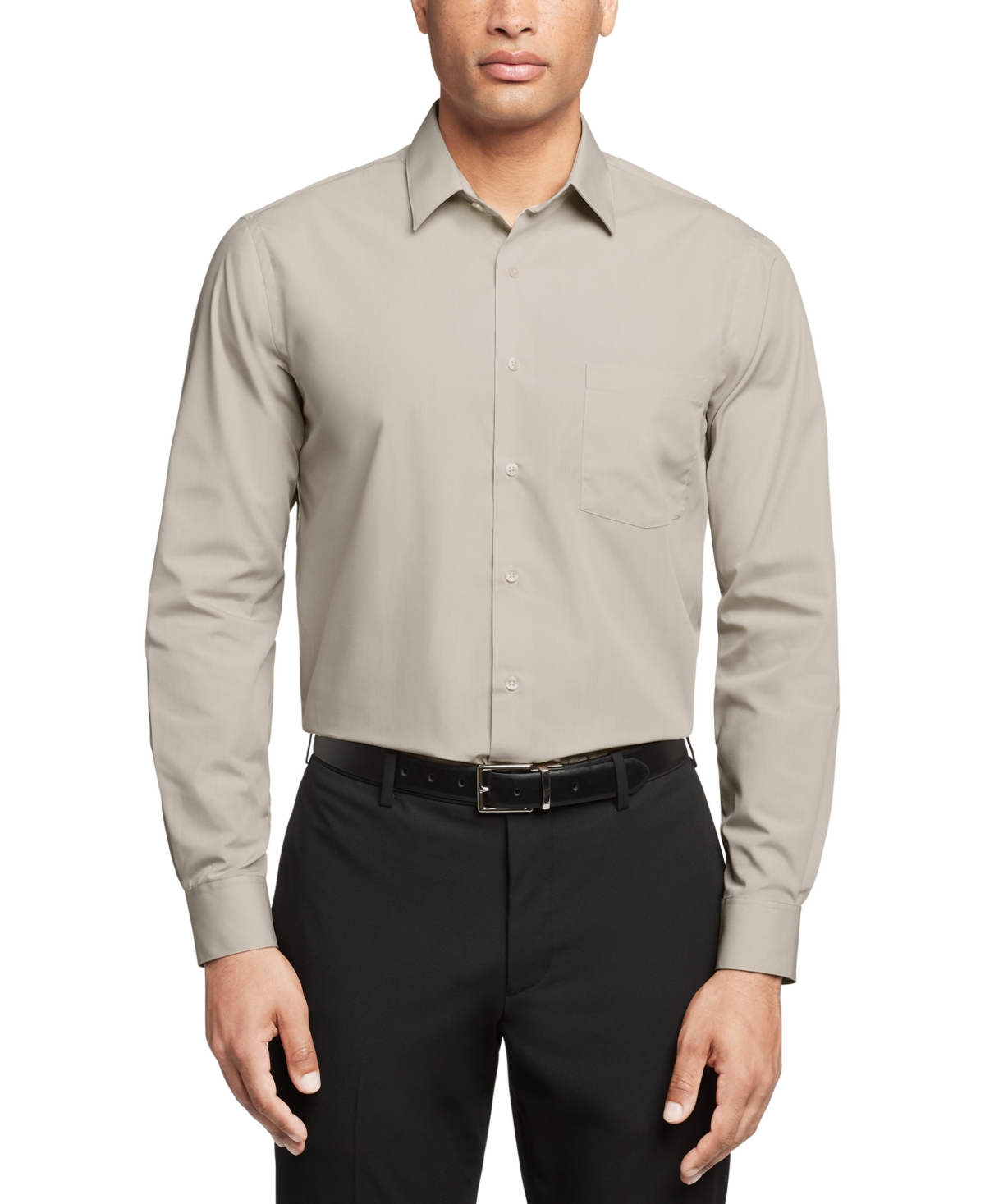 Van Heusen Men's Regular Fit Point Collar Poplin Dress Shirt - Stone