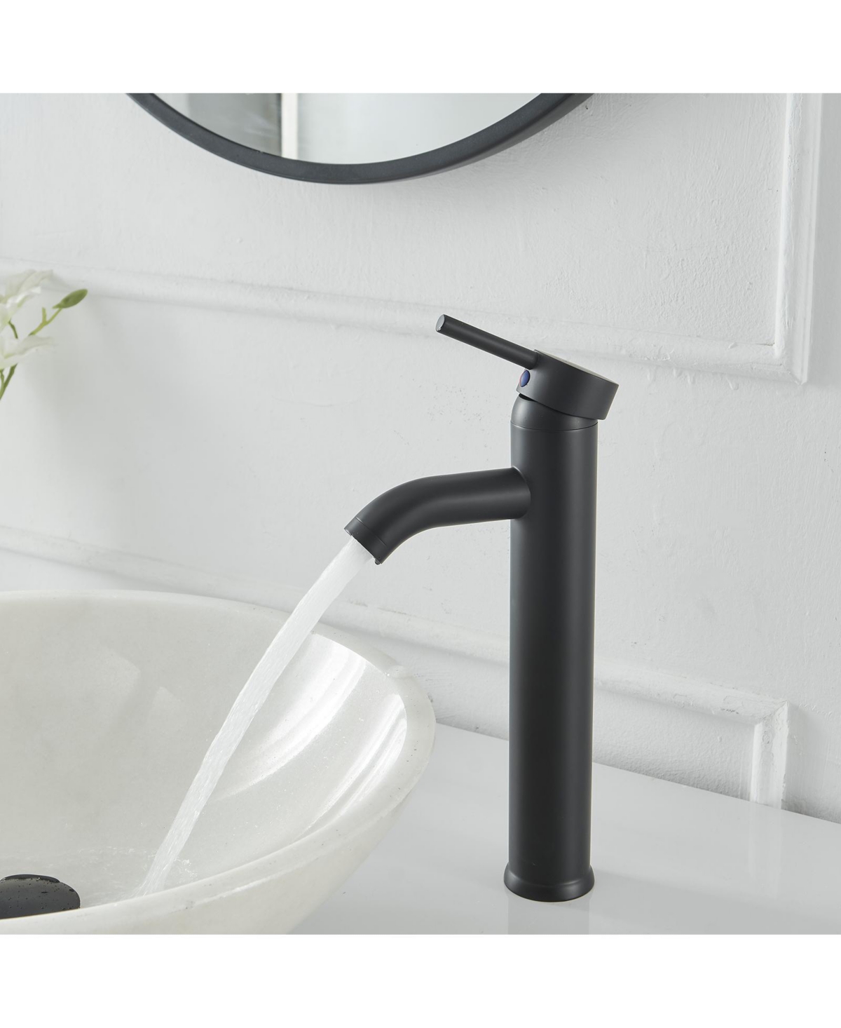 Greenspring Bathroom Vessel Sink Faucet Black Single Handle One Hole Commercial Lavatory Vanity Faucets with Pop Up Drain and Supply Line - Matte blac