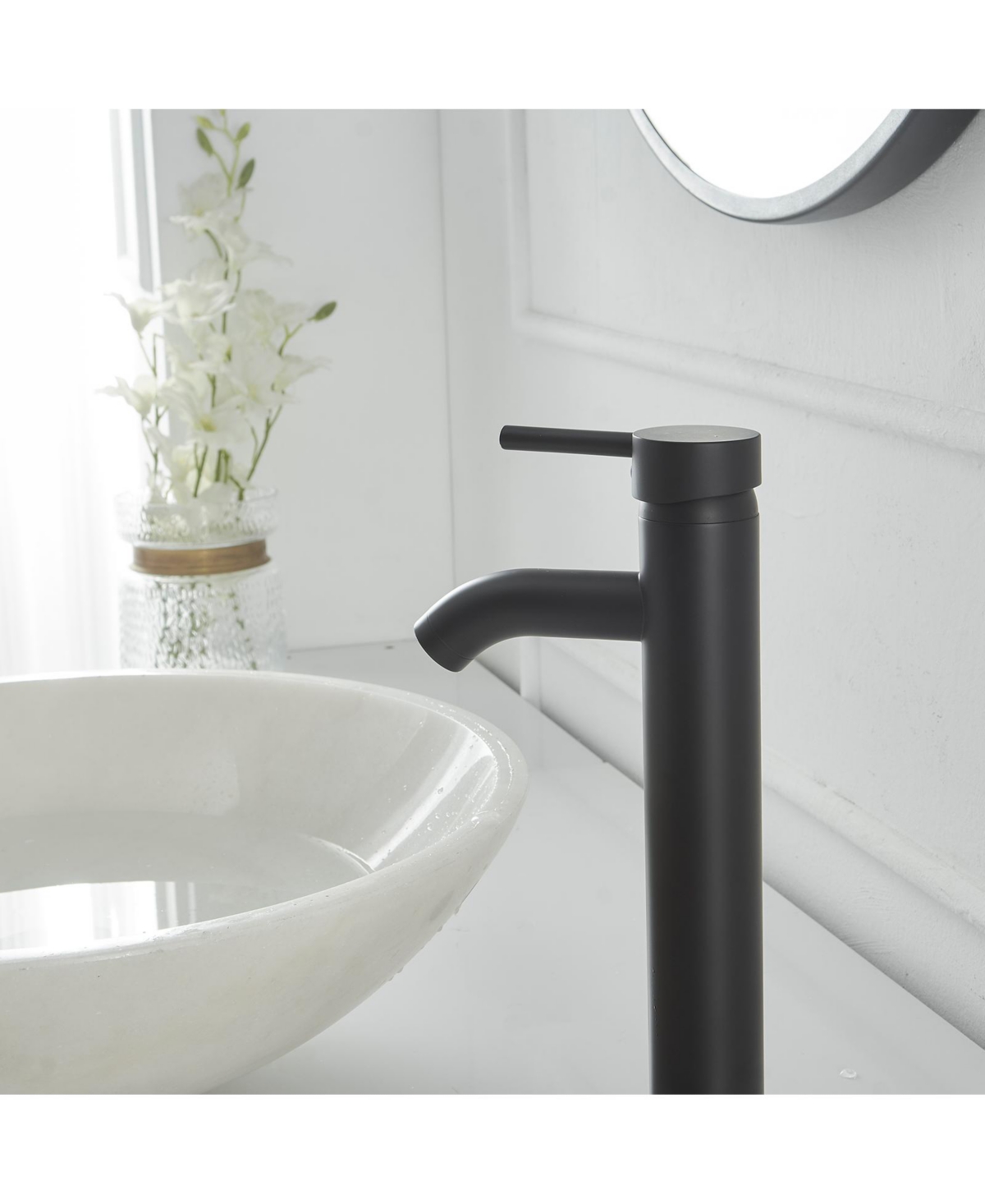 Greenspring Bathroom Vessel Sink Faucet Black Single Handle One Hole Commercial Lavatory Vanity Faucets with Pop Up Drain and Supply Line - Matte blac