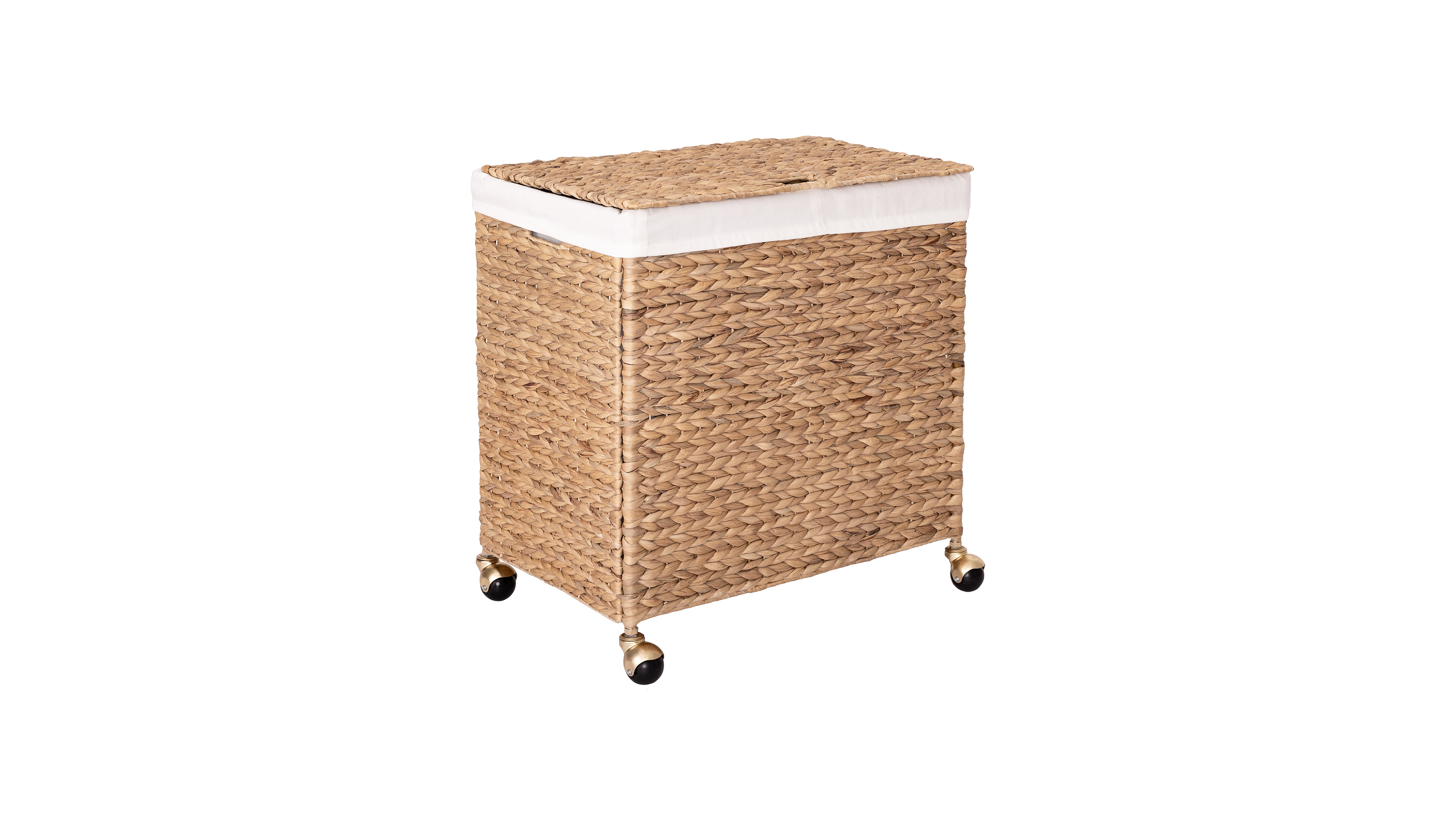 Seville Classics Natural Handwoven Lidded Laundry Hamper with Gold Sphere Casters