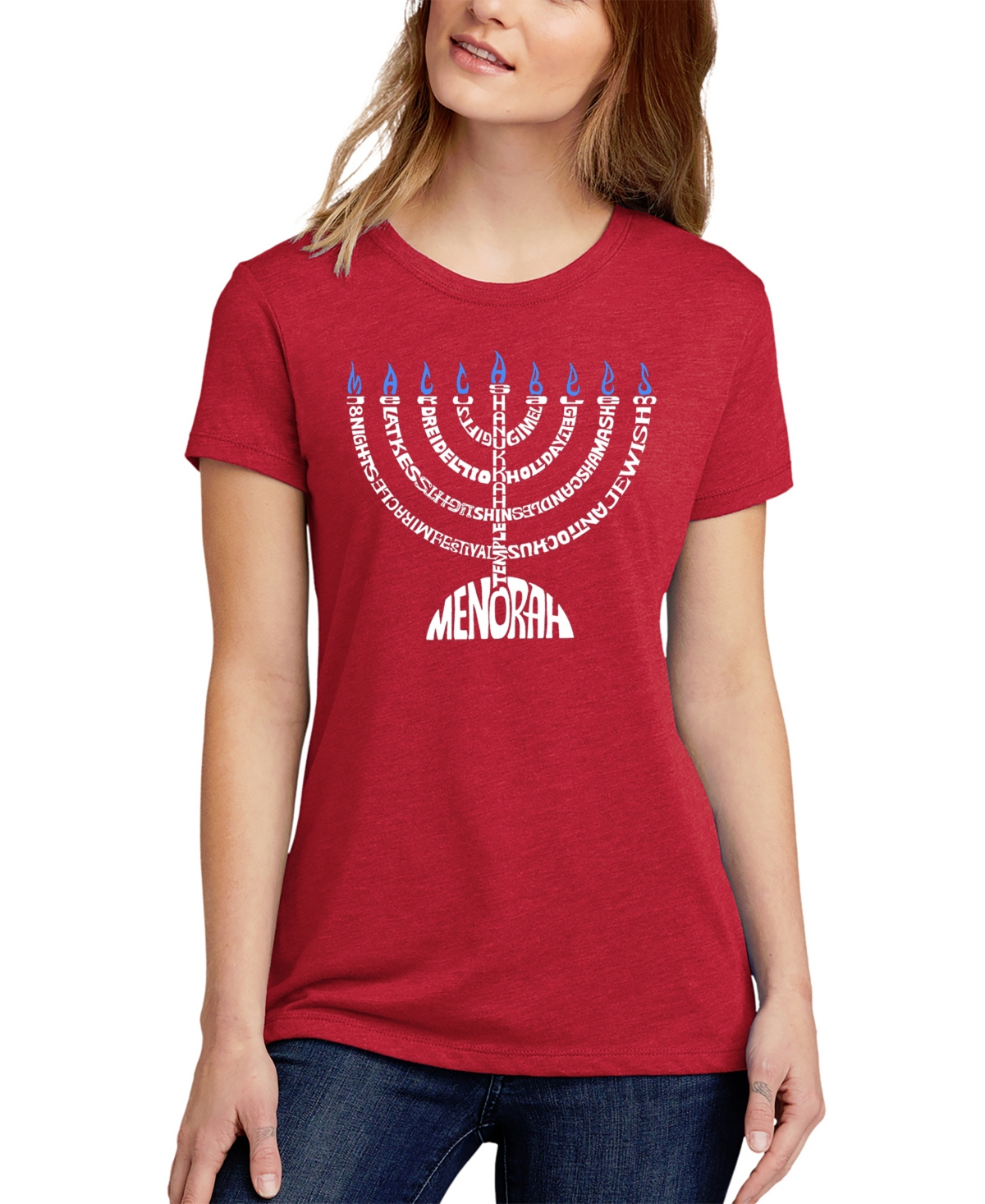 LA POP ART WOMEN'S MENORAH PREMIUM BLEND WORD ART T-SHIRT 