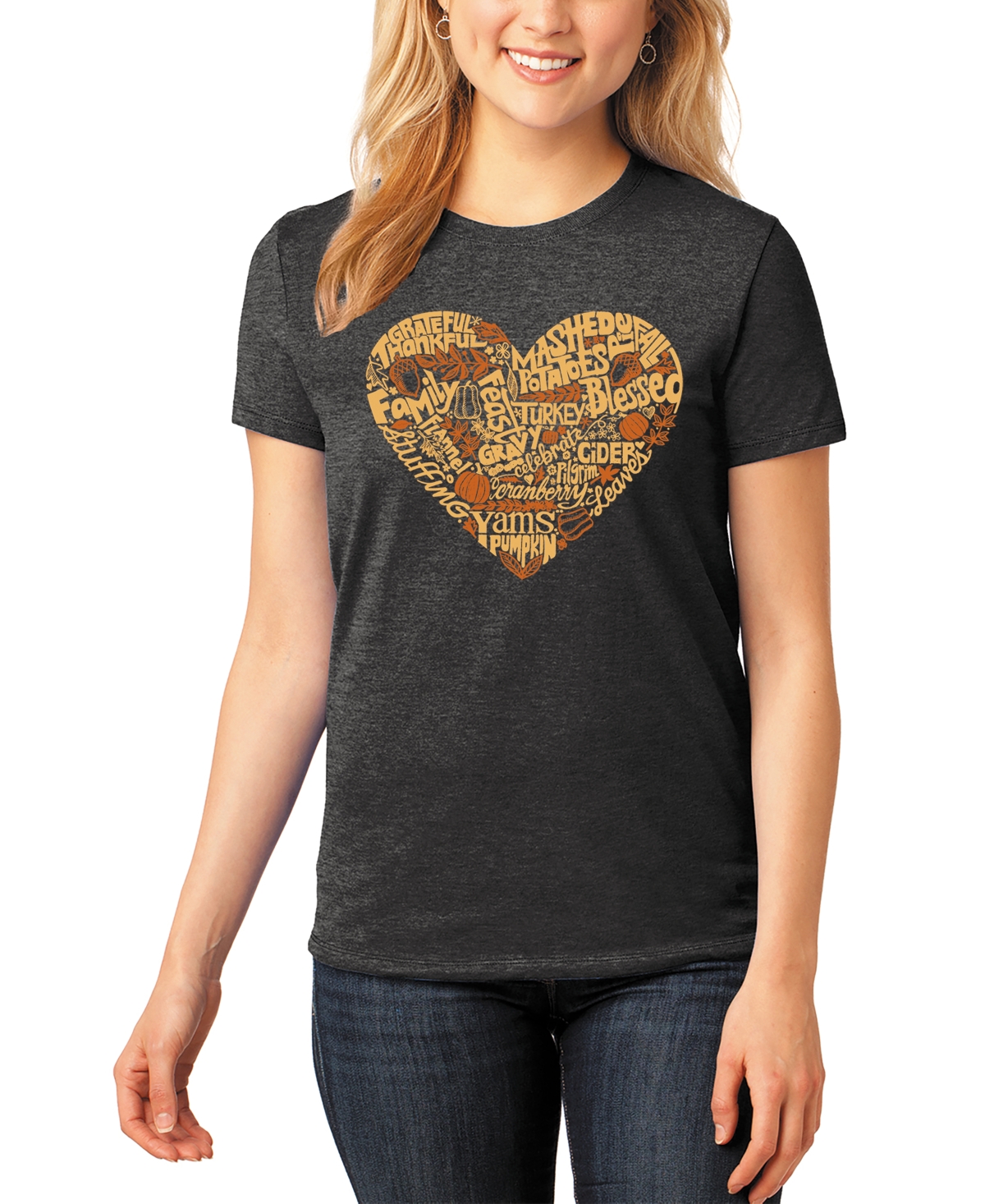 Women's Thanksgiving Heart Premium Blend Word Art T-Shirt - Red