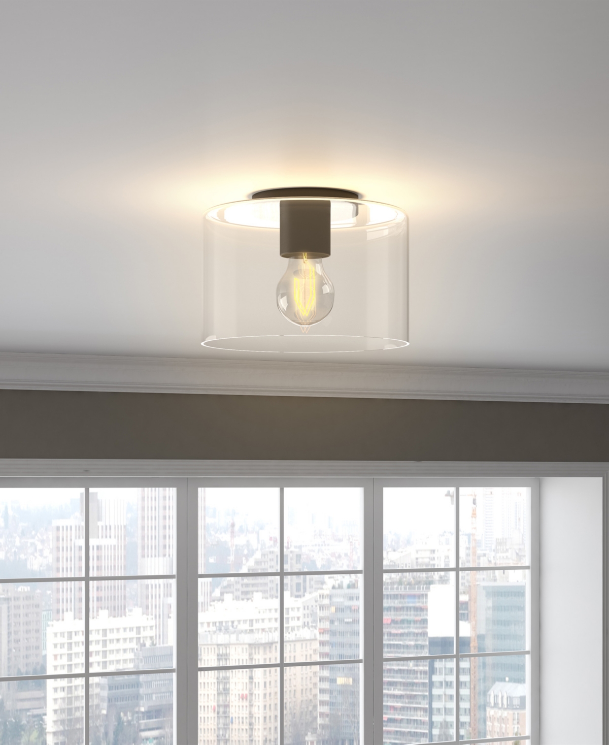Hudson & Canal 10" Metal Henri Wide Semi Flush Mount In Mattle Black