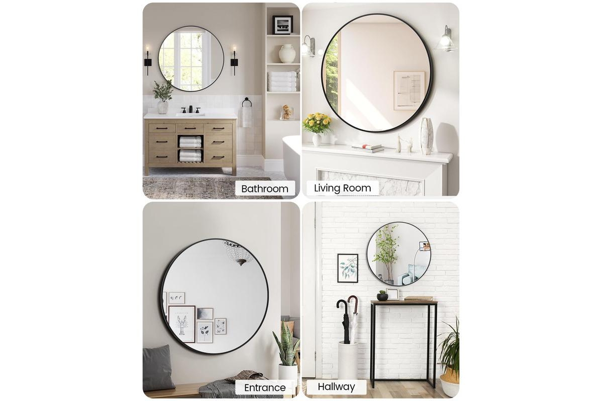 gaomon 32 Inch Round Mirror for Wall,Metal Frame Circle Mirror, Round Bathroom Mirror for Wall Decor, Round Wall Mirror for Entryway, Vanity, B