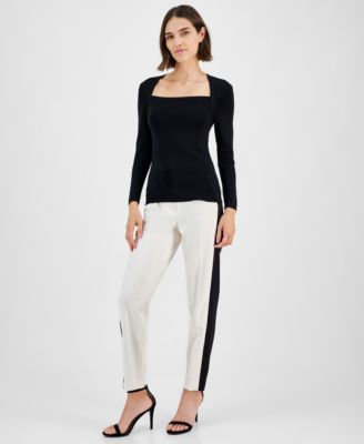 Womens Portrait Neck Top Colorblocked Pants