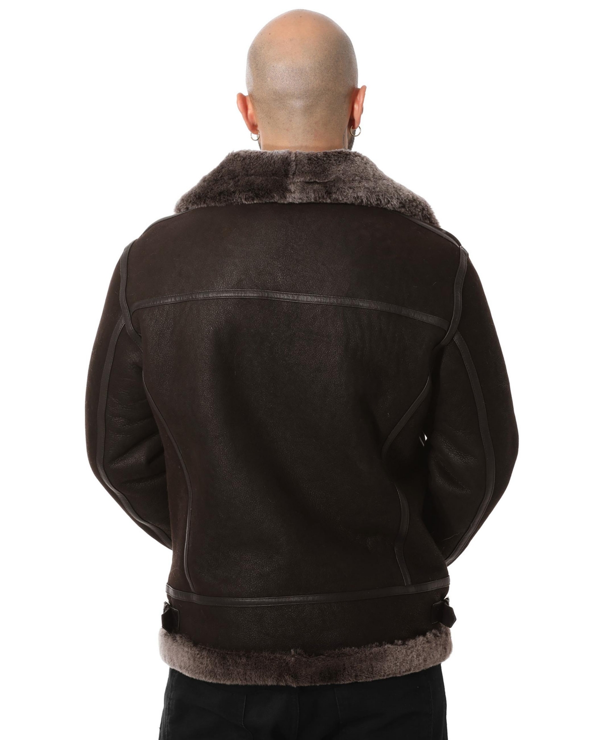 Furniq Uk Men's Shearling Biker Jacket, Vintage Like Camel with Beige Curly Wool