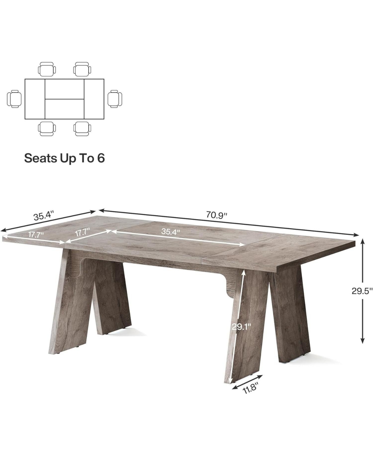 Tribesigns Large Dining Table for 6 People, Farmhouse Dinner Table, Wood Rectangular Dining Table with Thickened Legs for Kitchen, Dining Room, Li