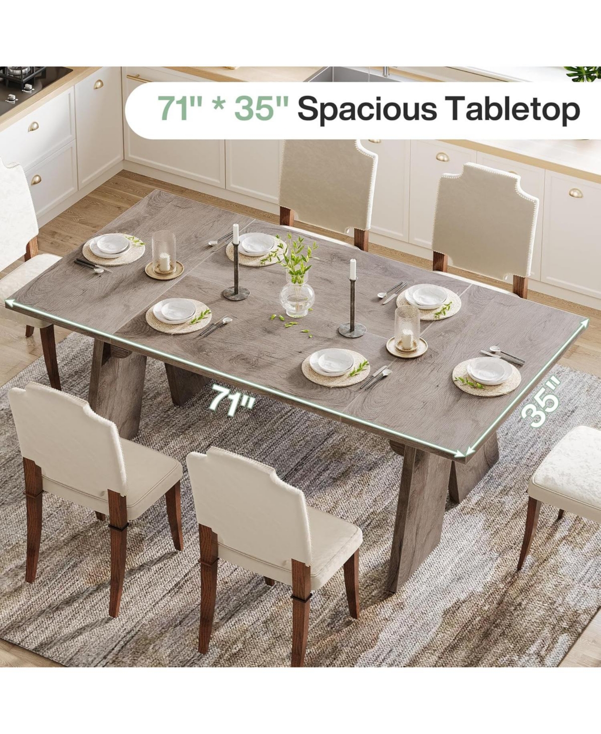 Tribesigns Large Dining Table for 6 People, Farmhouse Dinner Table, Wood Rectangular Dining Table with Thickened Legs for Kitchen, Dining Room, Li