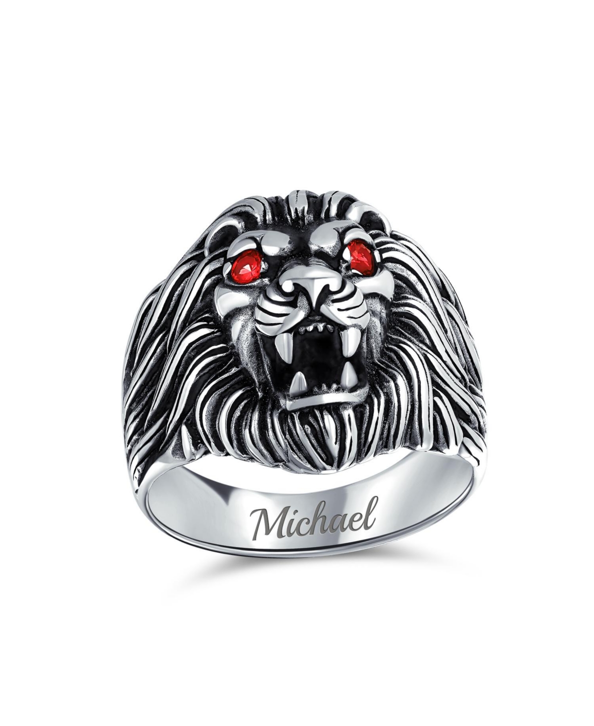 Bling Jewelry Statement Lion Ring withRuby Eyes .925 Sterling Silver - Red