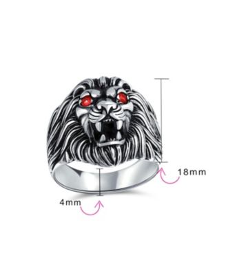 Red Crystal Eyes Roaring King Of Jungle Lion Ring Solid Oxidized .925 Sterling Silver