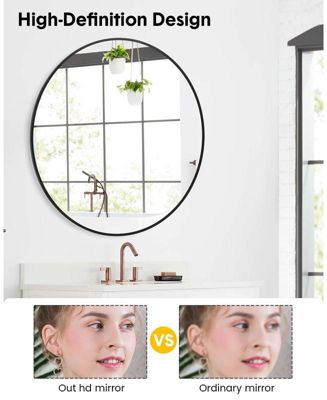 24 inch Round Mirror for Wall, Black Metal Frame Circle Mirror, Round Bathroom Mirror for Wall Decor, Round Wall Mirror for Entryway