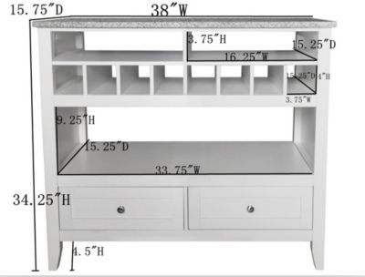White With Marble Finish Buffet Display Console Table With Wine Storage