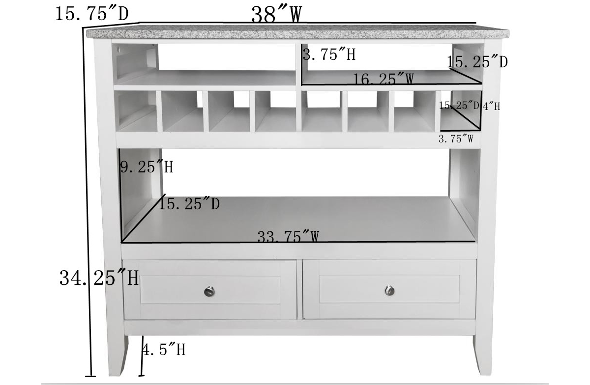 Kings Brand Furniture White With Marble Finish Buffet Display Console Table With Wine Storage