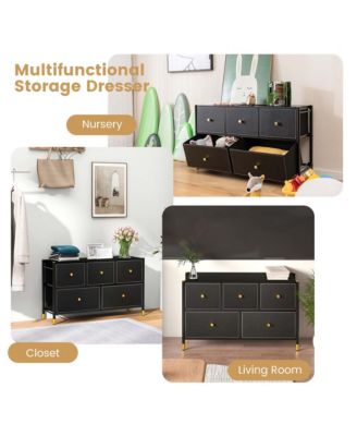 5-Drawer Fabric Dresser Tower Wide Chest of Drawers Storage Organizer Bedroom