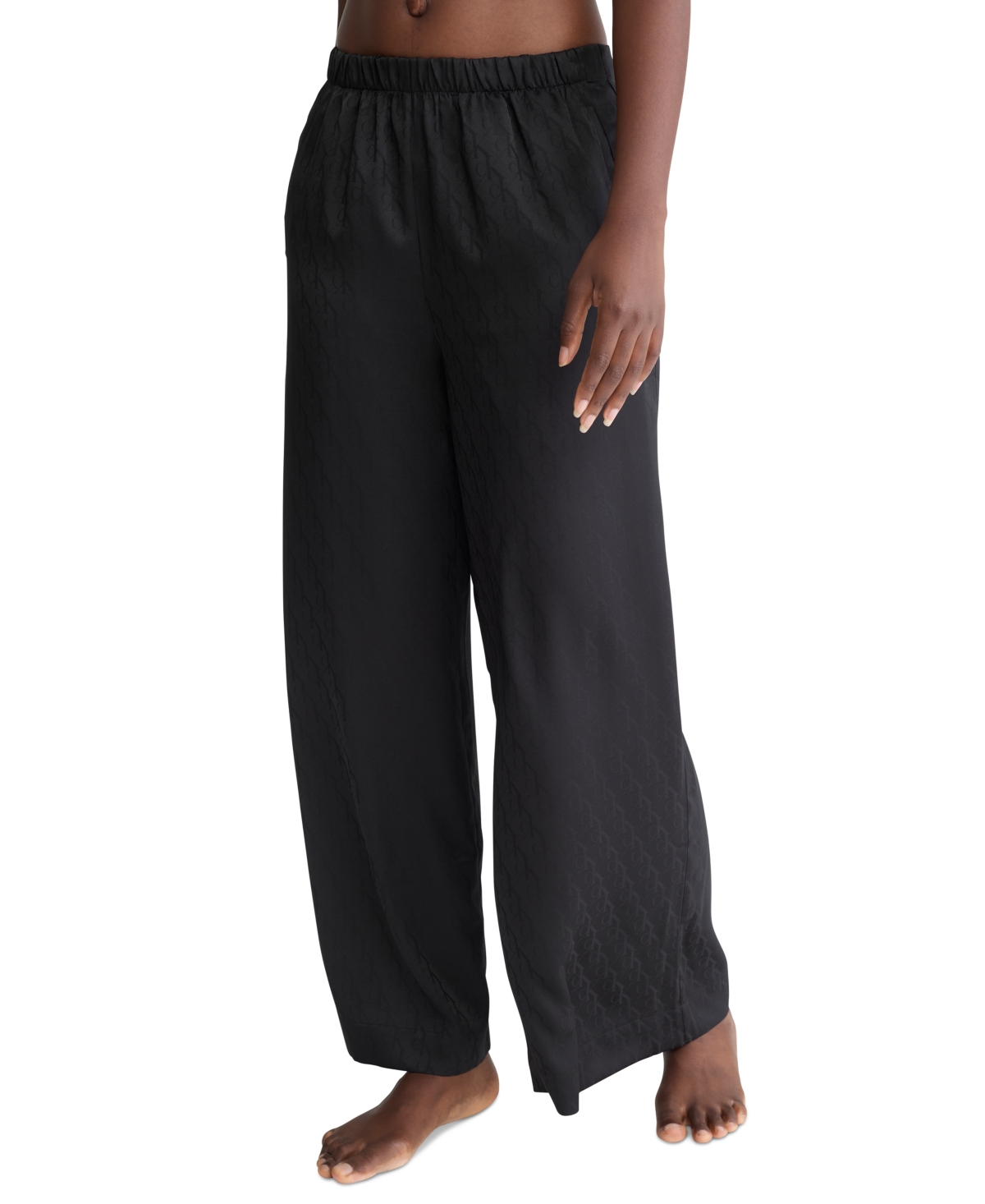Calvin Klein Women's Satin Jacquard Sleep Pants  - Holiday Shine + Black