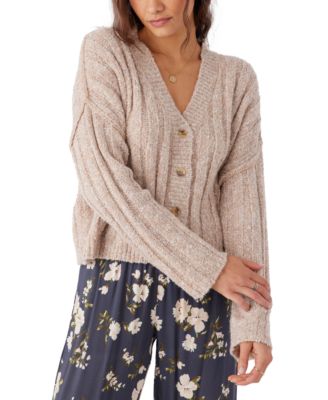 Juniors' Ferris V-Neck Ribbed Cardigan Sweater